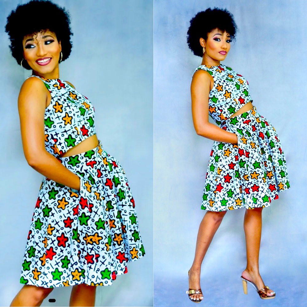 African print skirt and crop top set
